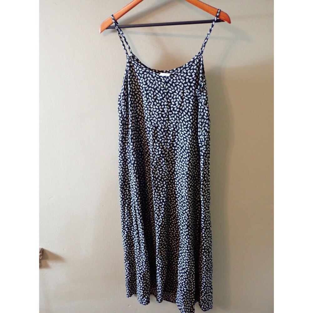 Moda International Vintage Summer Sundress Black White Flowers 90s Y2K Large